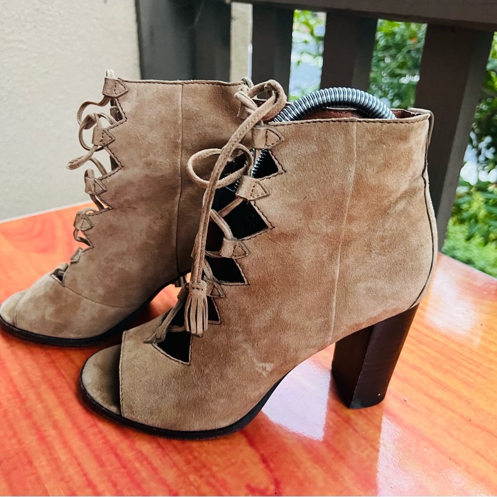 FRYE Gabby Ghillie Women's Size 6.5 M US Suede Peep Toe Lace Up Booties shoes
